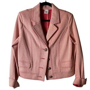 Cabi Pink White Textured Knit‎ Blazer Jacket Women's Size M Button Front Cropped